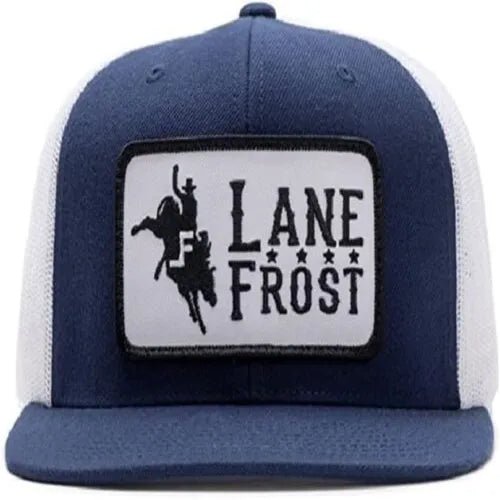 Lane Frost Midnight Bronco Patch Hat - Front View of Lane Frost Midnight Cap in Navy and White