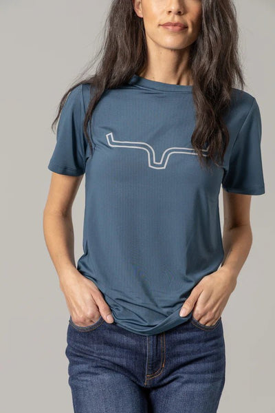 Kimes Ranch Ladies Outlier Tech Tee Shirt - Major Blue - Discover Kimes Ranch Ladies Outlier Tech Tee Shirt - Major Blue Quality Kimes Ranch Shirt located at The Revival.