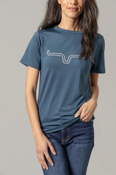 Kimes Ranch Ladies Outlier Tech Tee Shirt - Major Blue - Discover Kimes Ranch Ladies Outlier Tech Tee Shirt - Major Blue Quality Kimes Ranch Shirt located at The Revival.
