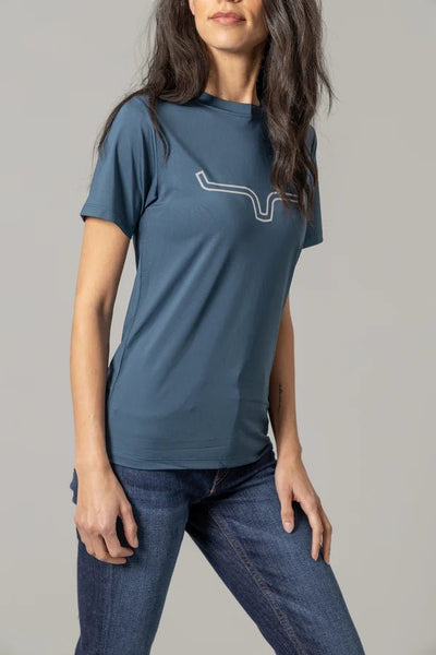 Kimes Ranch Ladies Outlier Tech Tee Shirt - Major Blue - Discover Kimes Ranch Ladies Outlier Tech Tee Shirt - Major Blue Quality Kimes Ranch Shirt located at The Revival.