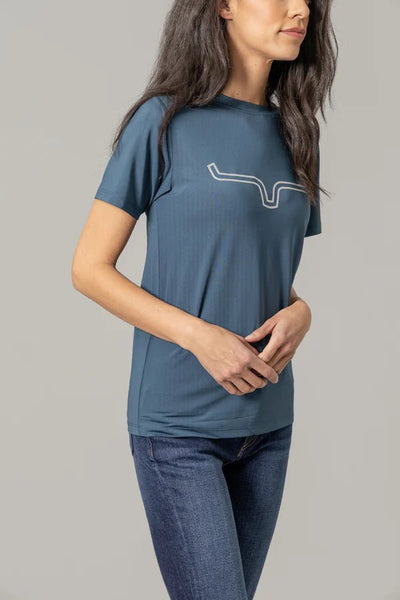 Kimes Ranch Ladies Outlier Tech Tee Shirt - Major Blue - Discover Kimes Ranch Ladies Outlier Tech Tee Shirt - Major Blue Quality Kimes Ranch Shirt located at The Revival.