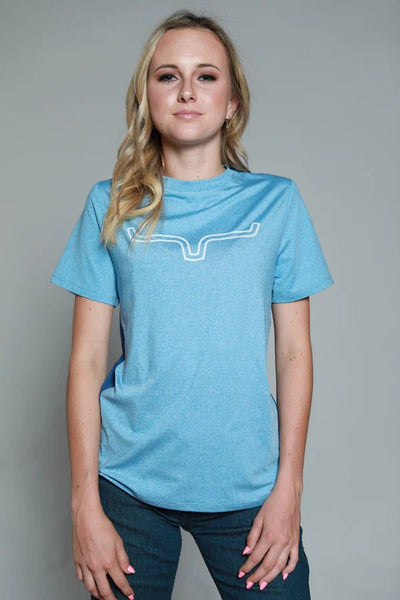 Kimes Ranch Ladies Outlier Tech Tee Shirt - Light Blue - Discover Kimes Ranch Ladies Outlier Tech Tee Shirt - Light Blue Quality Kimes Ranch Shirt located at The Revival.