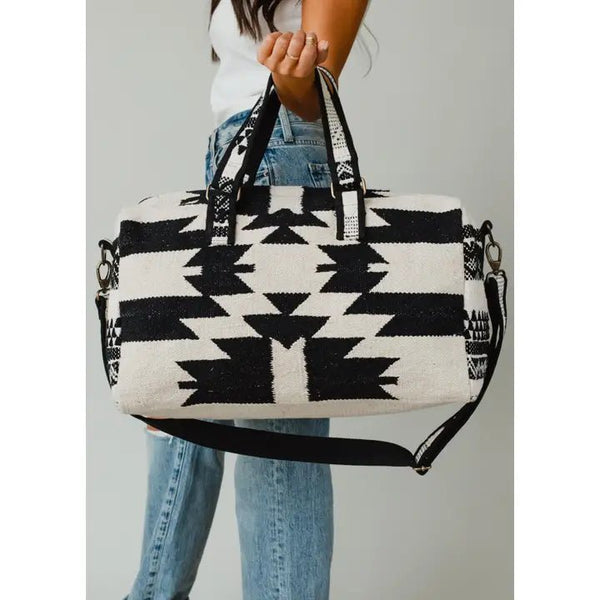 Panache Apparel Co. Cream & Black Aztec Duffel - Discover Panache Apparel Co. Cream & Black Aztec Duffel Quality Panache Apparel Co. Duffel Bag located at The Revival.