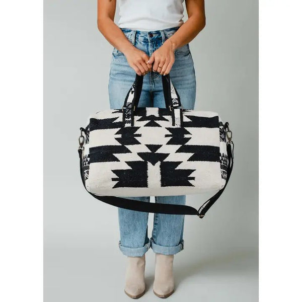 Panache Apparel Co. Cream & Black Aztec Duffel - Discover Panache Apparel Co. Cream & Black Aztec Duffel Quality Panache Apparel Co. Duffel Bag located at The Revival.