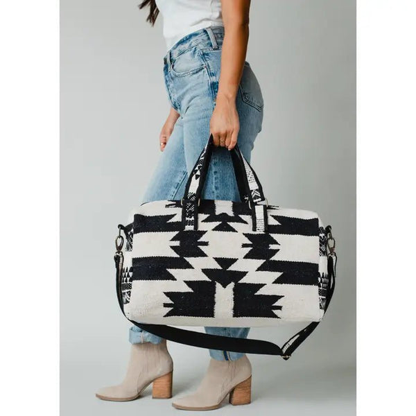 Panache Apparel Co. Cream & Black Aztec Duffel - Discover Panache Apparel Co. Cream & Black Aztec Duffel Quality Panache Apparel Co. Duffel Bag located at The Revival.