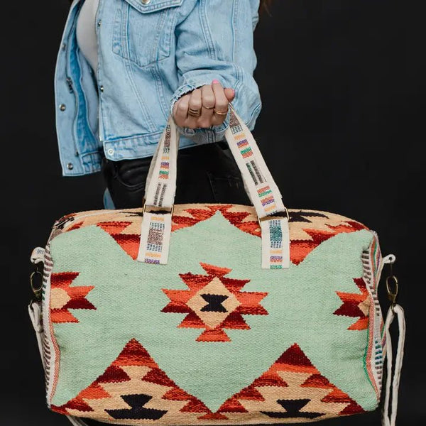 Panache Apparel Co. Mint & Multicolored Aztec Duffel - Discover Panache Apparel Co. Mint & Multicolored Aztec Duffel Quality Panache Apparel Co. Duffel Bag located at The Revival.