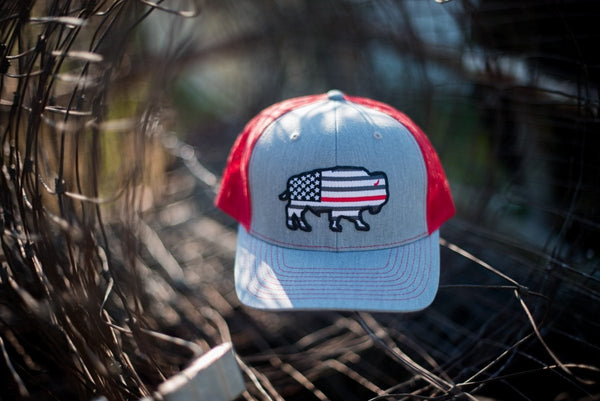 Red Dirt Hat Co. Thin Red Line - Heather Grey, Red - Discover Red Dirt Hat Co. Thin Red Line - Heather Grey, Red Quality Red Dirt Hat Co. Hats located at The Revival.