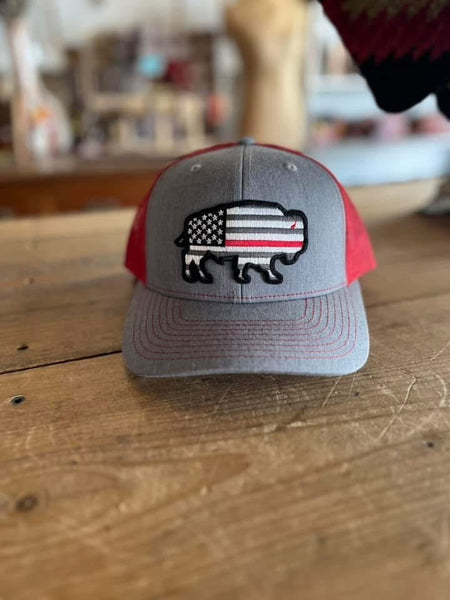 Red Dirt Hat Co. Thin Red Line - Heather Grey, Red - Discover Red Dirt Hat Co. Thin Red Line - Heather Grey, Red Quality Red Dirt Hat Co. Hats located at The Revival.