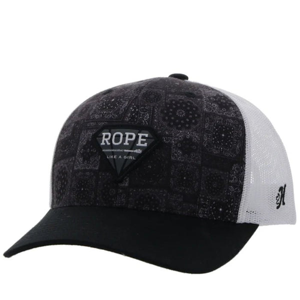 Hooey Rope Like A Girl Black/White Patch & Purple Tinted Bandana Printed Hat SKU: 2349T-BKWH - Discover Hooey Rope Like A Girl Black/White Patch & Purple Tinted Bandana Printed Hat 2349T-BKWH Hooey Hats at The Revival.