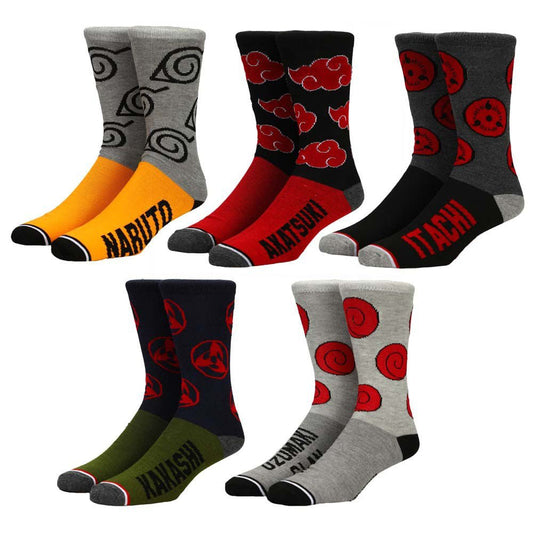 Discover Naruto Split Color 5 Pair Crew Socks Quality Bioworld Socks located at The Revival.