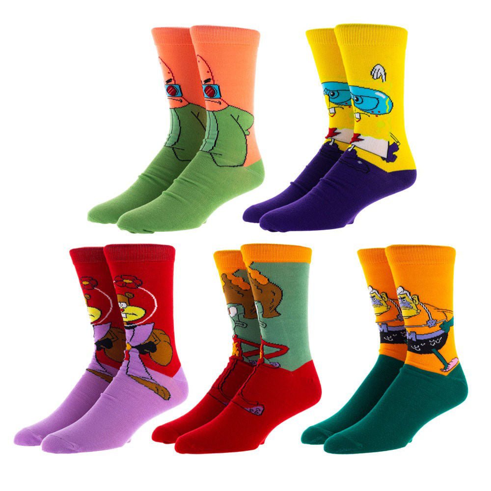 Discover Spongebob Squarepants Heroes 5 Pair Crew Socks Quality Bioworld Socks located at The Revival.