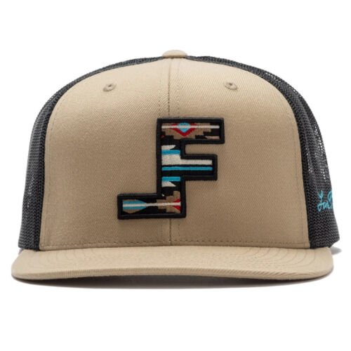 Lane Frost Roundup Tan Black Western Cap - Stock Front View of Lane Frost Roundup Western Trucker Hat